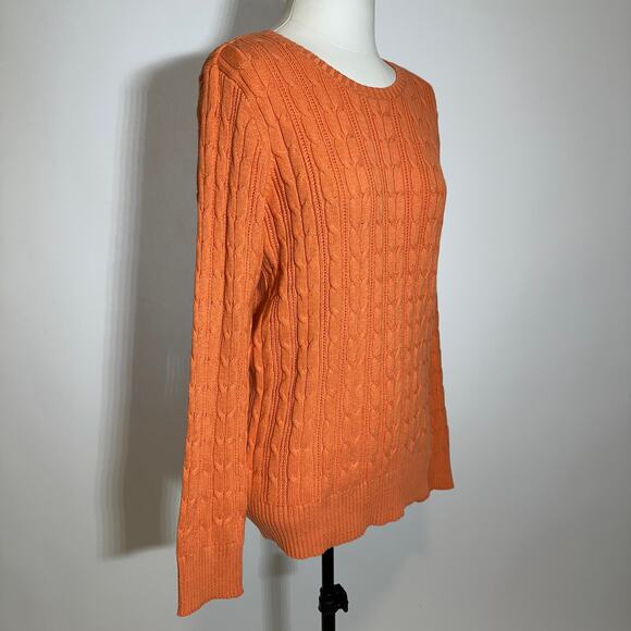 NWT St. John's Bay Orange Cable Knit Crewneck Sweater Preppy Womens Size Large L - Picture 2 of 10